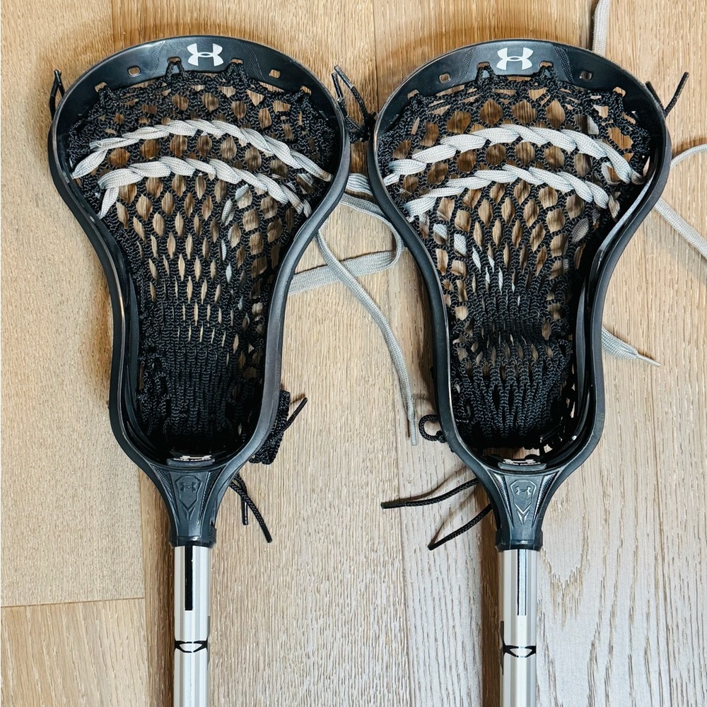 Lot Of 2 Under Armour Command Strung Lacrosse Head Black Color W Shaft Included